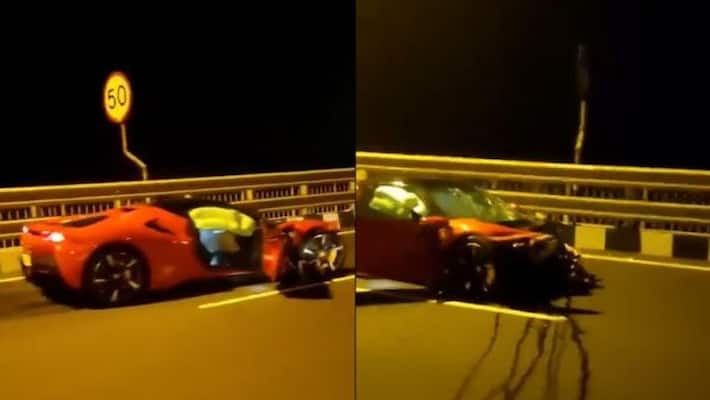 Mumbai Speeding Ferrari SF90 Stradale rams into a railing Mumbai Speeding Ferrari SF90 Stradale rams into a railing