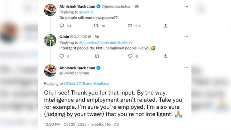 Abhishek Bachchan Gave Befitting Reply To A Trolls Who Called Him Unemployed GGA