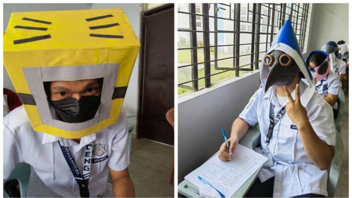 philippines students wears anti cheating headgears.. viral photos philippines students wears anti cheating headgears.. viral photos