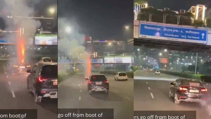 Man carelessly launching firecrackers in Moving car at Gurugram arrested video goes viral akb Man carelessly launching firecrackers in Moving car at Gurugram arrested video goes viral akb