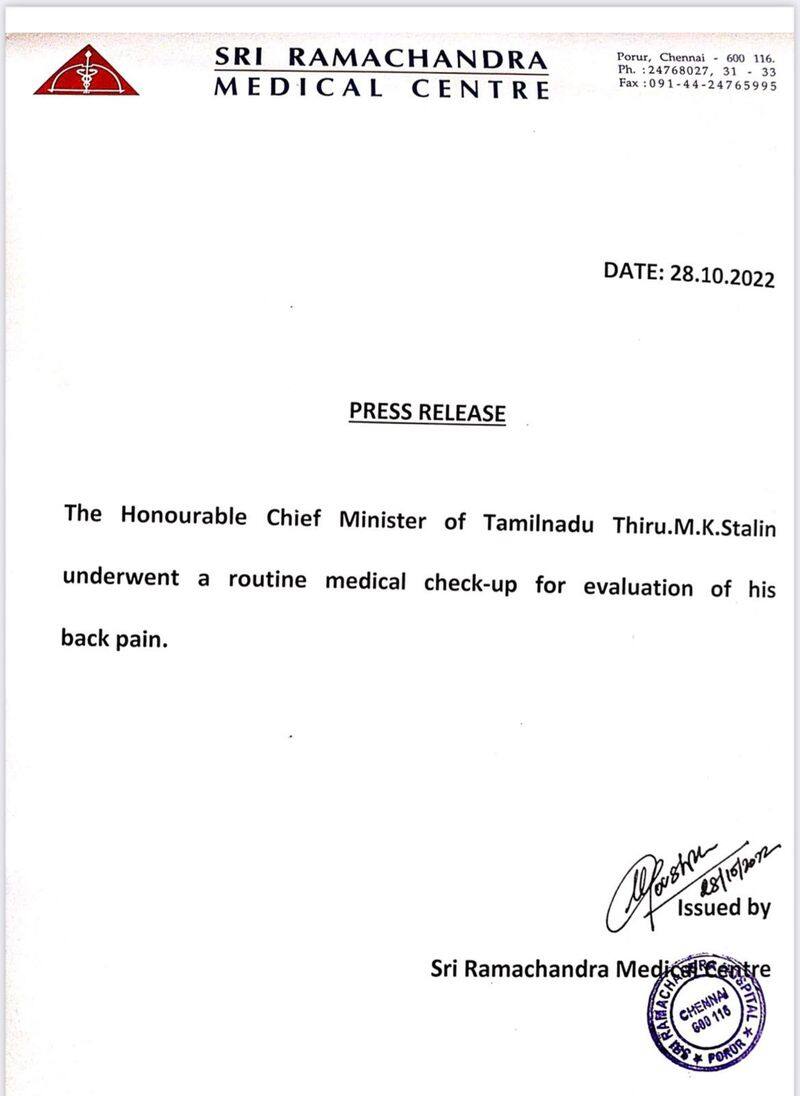 cm stalin admitted in hospital due to fever.