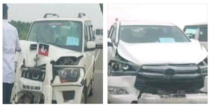 The vehicles of AIADMK ex ministers who went to Pasumpon met with an accident
