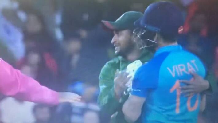 bangladesh captain shakib al hasan hugs virat kohli in todays match vidoe going viral bangladesh captain shakib al hasan hugs virat kohli in todays match vidoe going viral