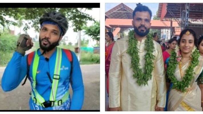 To create awareness about Green India, he went to Guruvayur on his bicycle and got married To create awareness about Green India, he went to Guruvayur on his bicycle and got married