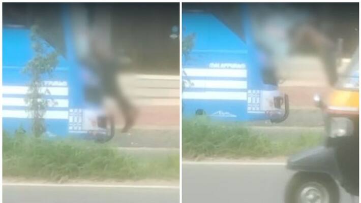 young man jumped to running bus video young man jumped to running bus video