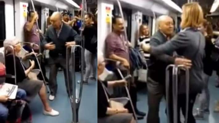 Elderly man wanted to dance with his wife on train but she denied Elderly man wanted to dance with his wife on train but she denied
