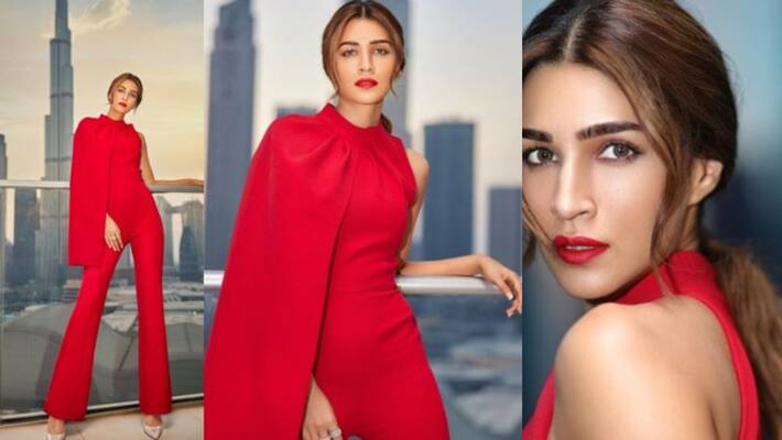 Kriti Sanon in red jumpsuit during Bhediya promotions Kriti Sanon in red jumpsuit during Bhediya promotions