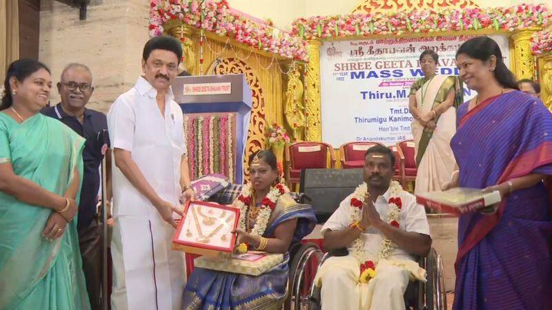 54 differently abled couples wedding happened infront of Tamilnadu CM MK Stalin
