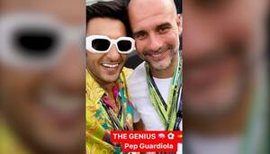 Ranveer Singh  Ranveer Singh clicks selfie with Paris Hilton, Usain Bolt  and other celebs at Abu Dhabi Grand Prix - Telegraph India