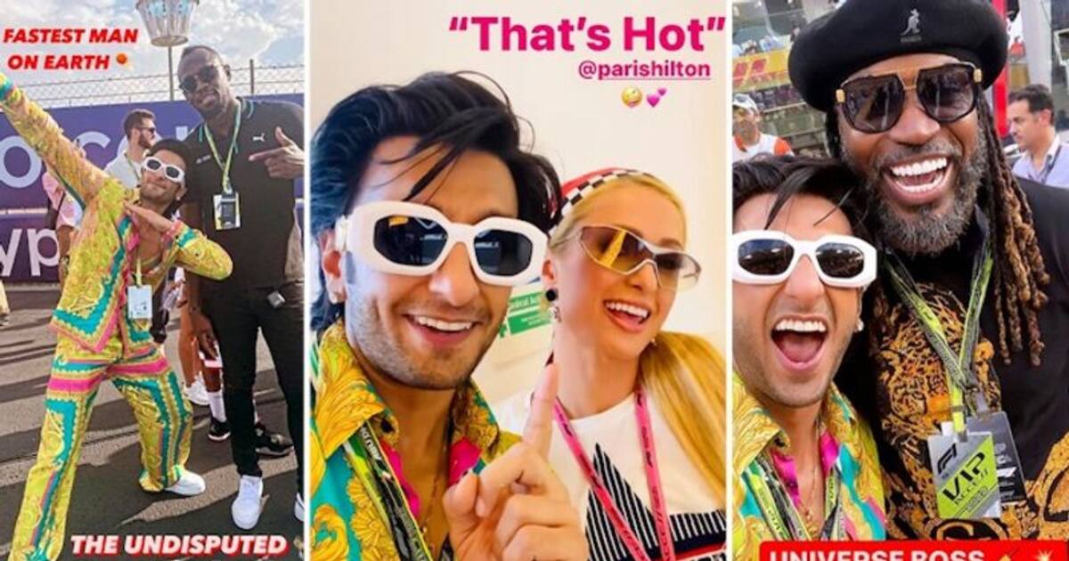 Ranveer Singh  Ranveer Singh clicks selfie with Paris Hilton, Usain Bolt  and other celebs at Abu Dhabi Grand Prix - Telegraph India
