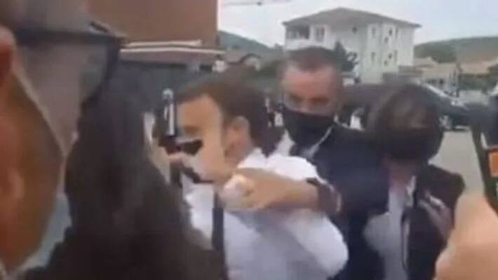 French President Emmanuel Macron slapped again, video goes viral French President Emmanuel Macron slapped again, video goes viral