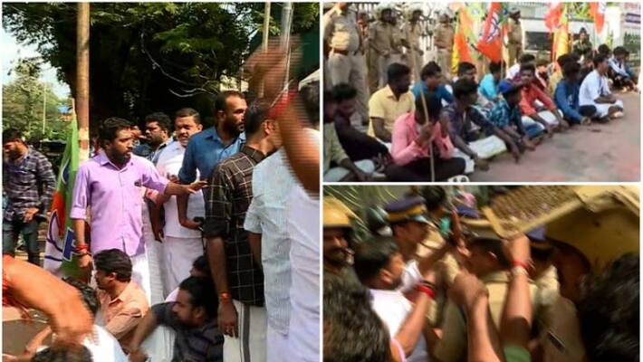 yuva morcha march in thiruvananthapuram corporation office seeking mayors resignation yuva morcha march in thiruvananthapuram corporation office seeking mayors resignation