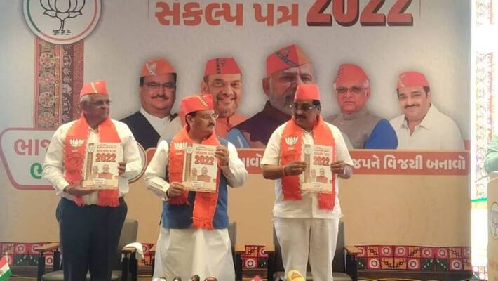 BJP releases manifesto for Gujarat Assembly elections, promises 20 lakh jobs BJP releases manifesto for Gujarat Assembly elections, promises 20 lakh jobs