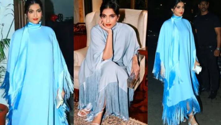 Sonam Kapoor blue outfit in night party Sonam Kapoor blue outfit in night party