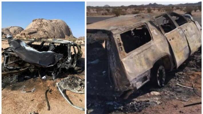 nine died and two injured as two cars collided and gutted in fire in Saudi Arabia nine died and two injured as two cars collided and gutted in fire in Saudi Arabia