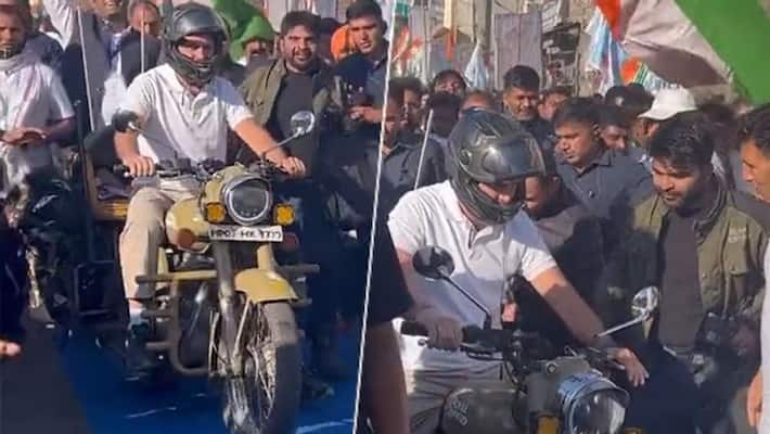 Bharat Jodo Yatra: Rahul Gandhi goes on 'biker mode' in Madhya Pradesh; watch video AJR Bharat Jodo Yatra: Rahul Gandhi goes on 'biker mode' in Madhya Pradesh; watch video AJR