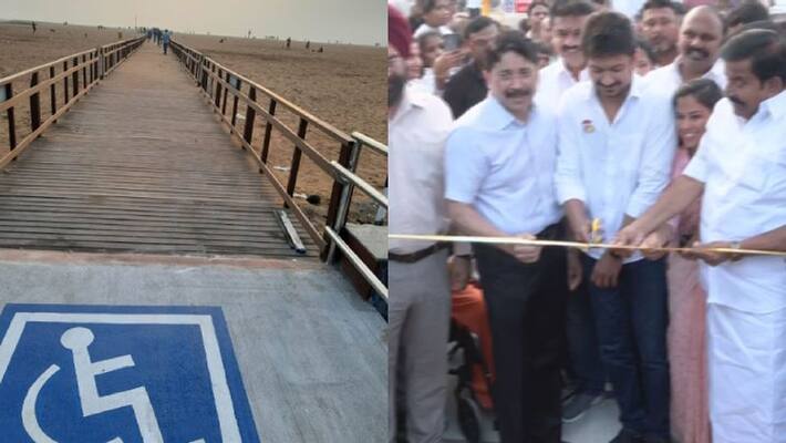 Indias first ramp opened for disability persons at Chennai Marina Beach Indias first ramp opened for disability persons at Chennai Marina Beach