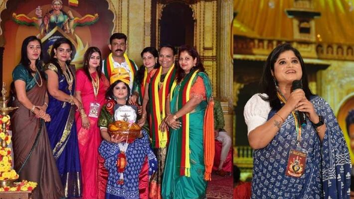 Suvarna News anchor Shweta Acharya honored at world Kannadiga Conference at Banglore akb Suvarna News anchor Shweta Acharya honored at world Kannadiga Conference at Banglore akb
