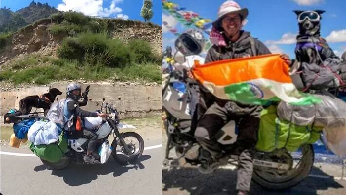 dogs ladakh trip with his biker owner video goes viral in Social Media akb dogs ladakh trip with his biker owner video goes viral in Social Media akb