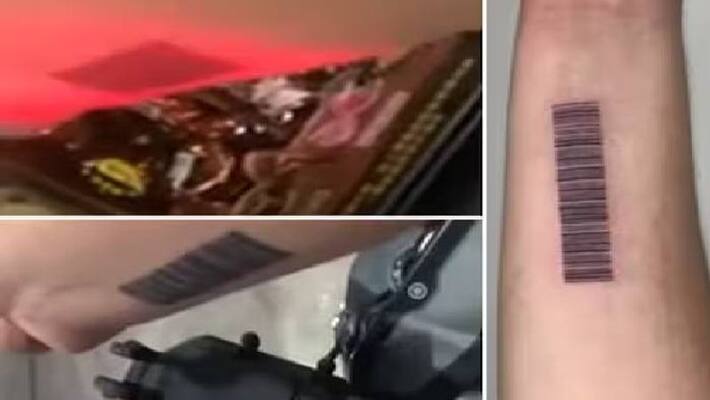 man tattooed Barcode on his arm man tattooed Barcode on his arm