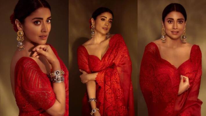 Shriya Saran in Ruby Red Saree Shriya Saran in Ruby Red Saree