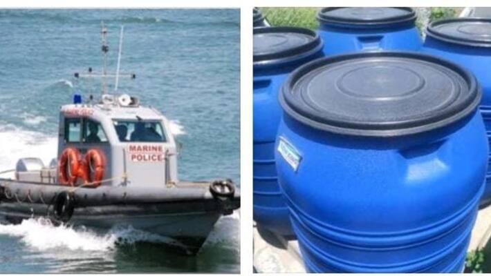 The Coast Guard seized the white powder which was smuggled in water cans The Coast Guard seized the white powder which was smuggled in water cans