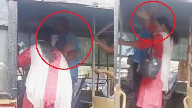 women hits bus conductor at perambur govt bus  and video goes viral