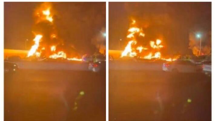 Six vehicles damaged as a tanker truck catches fire after a road accident in Saudi Arabia Six vehicles damaged as a tanker truck catches fire after a road accident in Saudi Arabia