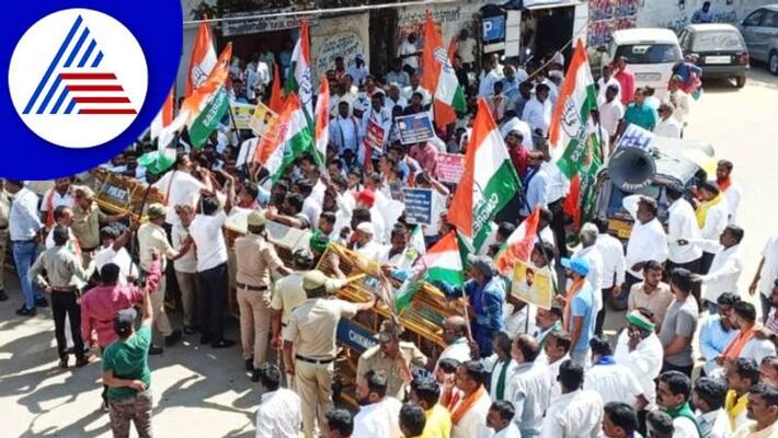 Standoff between BJP and Congress workers outside CT Ravi's house in Chikkamagaluru gow Standoff between BJP and Congress workers outside CT Ravi's house in Chikkamagaluru gow