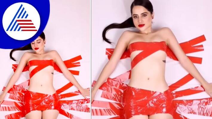 Actress Urfi Javed gets trapped in red tapes on her bare body vcs Actress Urfi Javed gets trapped in red tapes on her bare body vcs