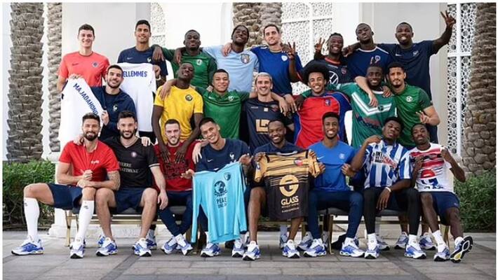 France team pose for a squad picture wearing jerseys of their first amateur club France team pose for a squad picture wearing jerseys of their first amateur club