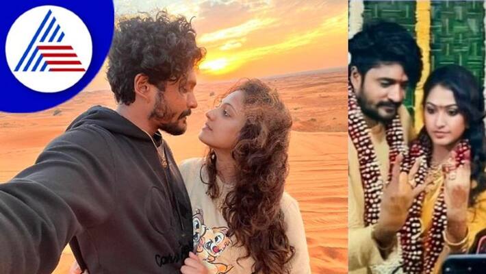 Celebrity couple Vasishta Simha Haripriya share selfie clicked in Dubai dessert vcs Celebrity couple Vasishta Simha Haripriya share selfie clicked in Dubai dessert vcs