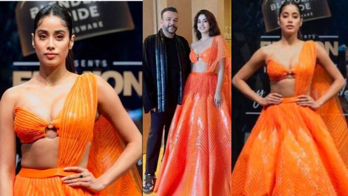 Janhvi Kapoor in orange Amit Aggarwal lehenga Janhvi Kapoor in orange Amit Aggarwal lehenga