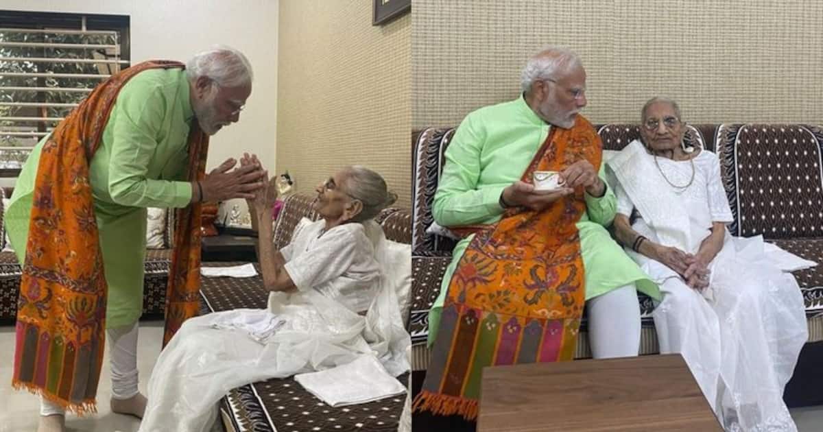 Prime Minister Modi Takes Mother Heerabens Blessings Ahead Of Gujarat Election Phase 2 