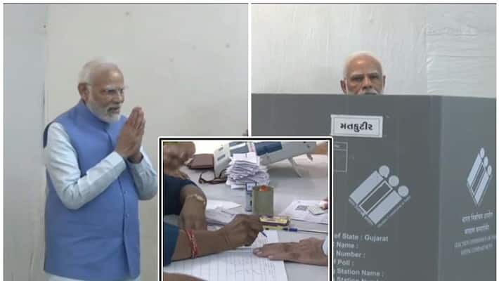 Gujarat assembly Election 2nd stage Prime Minister Narendra modi Casts his Vote in Ranip san Gujarat assembly Election 2nd stage Prime Minister Narendra modi Casts his Vote in Ranip san