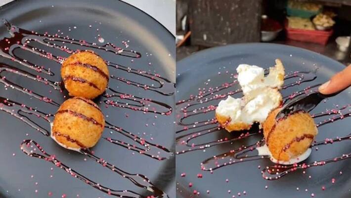 street food vendor makes ice cream pakoda street food vendor makes ice cream pakoda