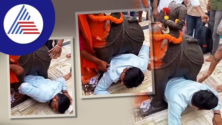 a man stuck under an elephant statue in a temple video going viral a man stuck under an elephant statue in a temple video going viral