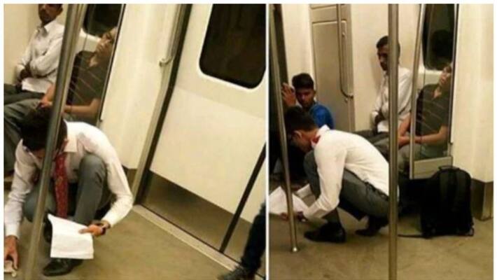 boy cleans up after spilling food in delhi metro see viral post boy cleans up after spilling food in delhi metro see viral post