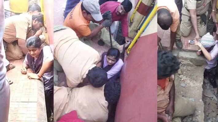 College student stuck between platform and train in andhra pradesh College student stuck between platform and train in andhra pradesh