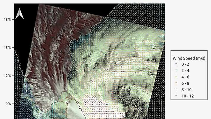 Images of Cyclone Mandous taken by the EOS 06 satellite have been released by ISRO. Images of Cyclone Mandous taken by the EOS 06 satellite have been released by ISRO.