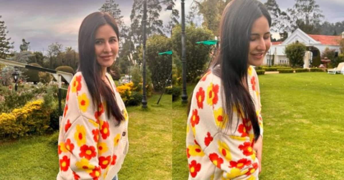 Katrina looked beautiful in a floral cardigan;  Pics copied wiki