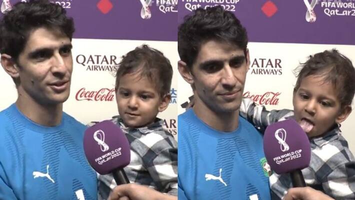 Morocco Goalkeeper Yassine Bounou's Son Mistakes Mic For Ice cream, Video Went Viral in Social Media Morocco Goalkeeper Yassine Bounou's Son Mistakes Mic For Ice cream, Video Went Viral in Social Media