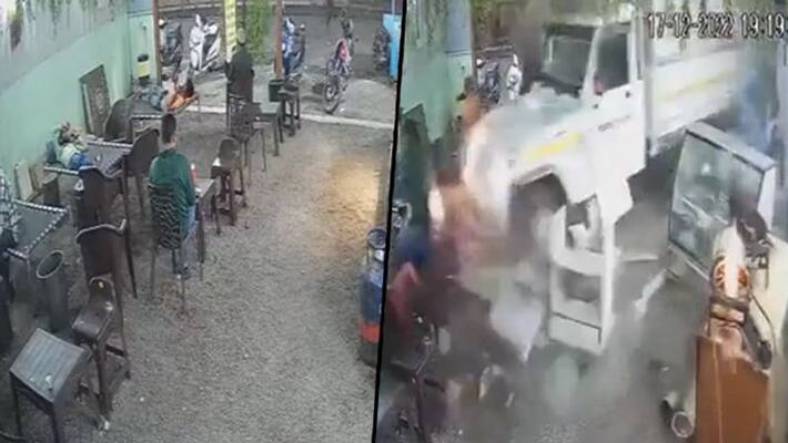 Watch: Speeding Mahindra Bolero crashes into dhaba in Surat; several injured - gps Watch: Speeding Mahindra Bolero crashes into dhaba in Surat; several injured - gps