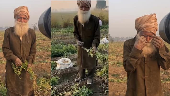 Punjab farmer posing photographer with wide smile watch viral video akb Punjab farmer posing photographer with wide smile watch viral video akb