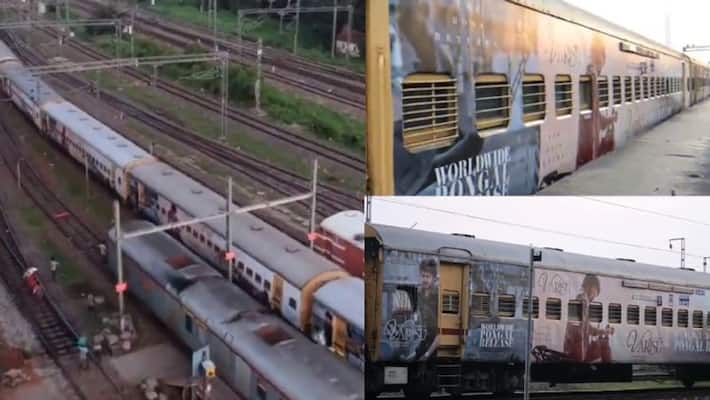 Thalapathy vijay's varisu movie vera level promotion in uzhavan express train Thalapathy vijay's varisu movie vera level promotion in uzhavan express train