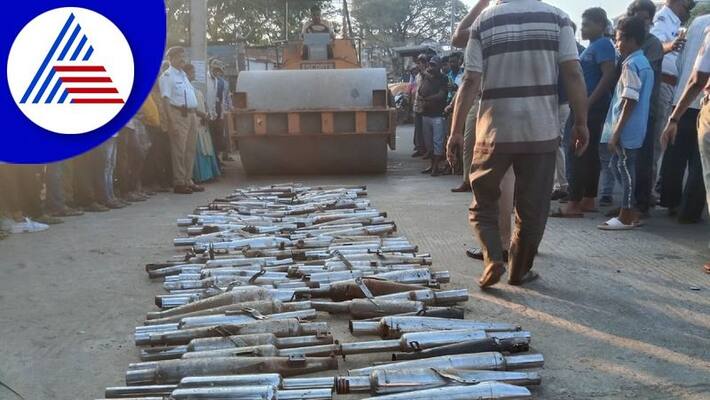 Shivamogga police destroys modified bike silencers gvd Shivamogga police destroys modified bike silencers gvd