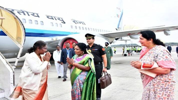 President Draupadi Murmu reaches shamshabad airport President Draupadi Murmu reaches shamshabad airport