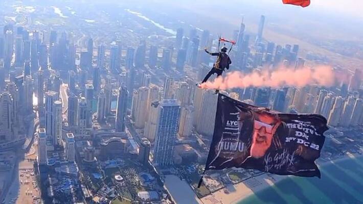 Ajith starring thunivu soaring high in the sky skydiving promotions Ajith starring thunivu soaring high in the sky skydiving promotions