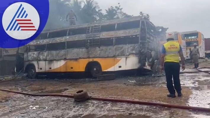 Fire at SRS Bengaluru Bus Depot Three buses gutted sat Fire at SRS Bengaluru Bus Depot Three buses gutted sat