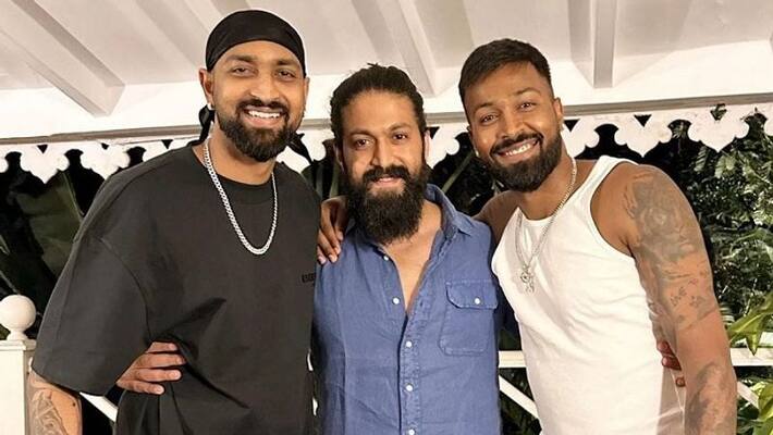 Rocking star yash meet Team India cricketers Hardik Pandya and Krunal Pandya hints KGF3 ckm Rocking star yash meet Team India cricketers Hardik Pandya and Krunal Pandya hints KGF3 ckm